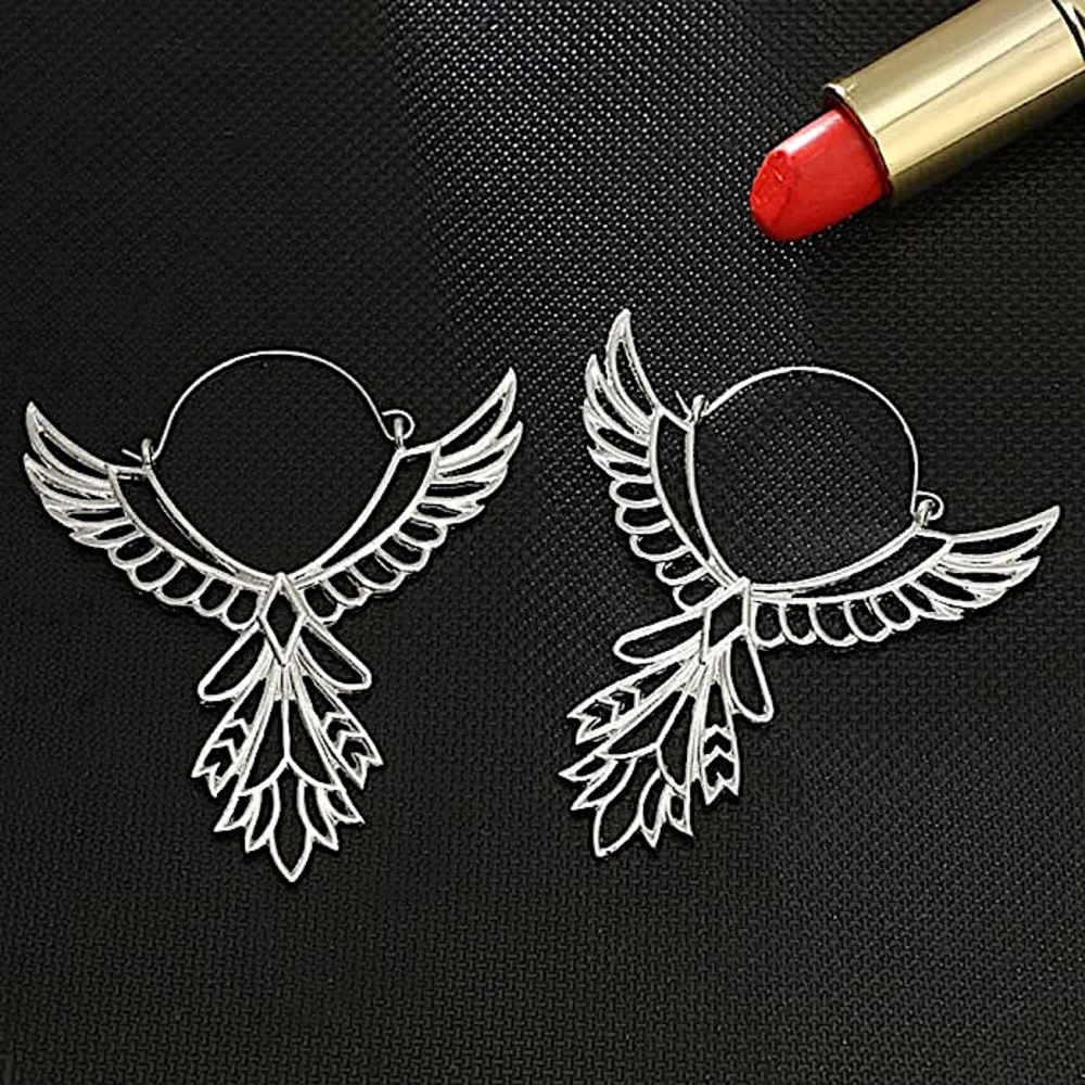 Free people silver thunderbird earrings bird boho bohemian hoops pierced